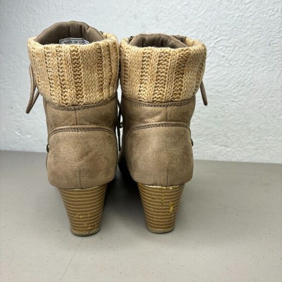 Nine‎ West Lotus Brown Fabric Mid Wedge Ankle Bootie Womens Size 6M - Picture 6 of 12